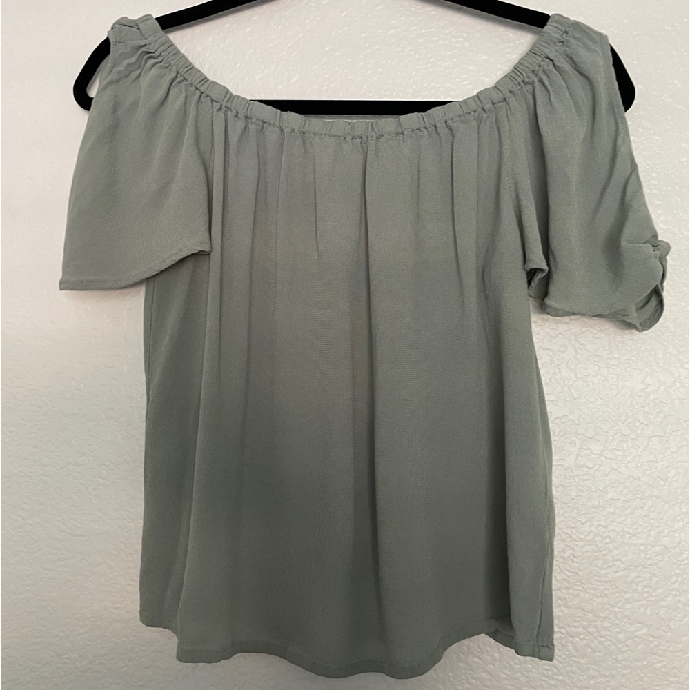 Full Tilt Cold Shoulder Off Shoulder Cropped Blouse Medium/Large Sage Green